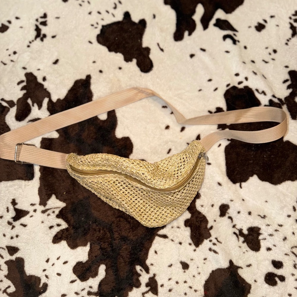 Straw Fanny Pack Womens Small Beige Woven Boho Coastal Summer Belt Bag